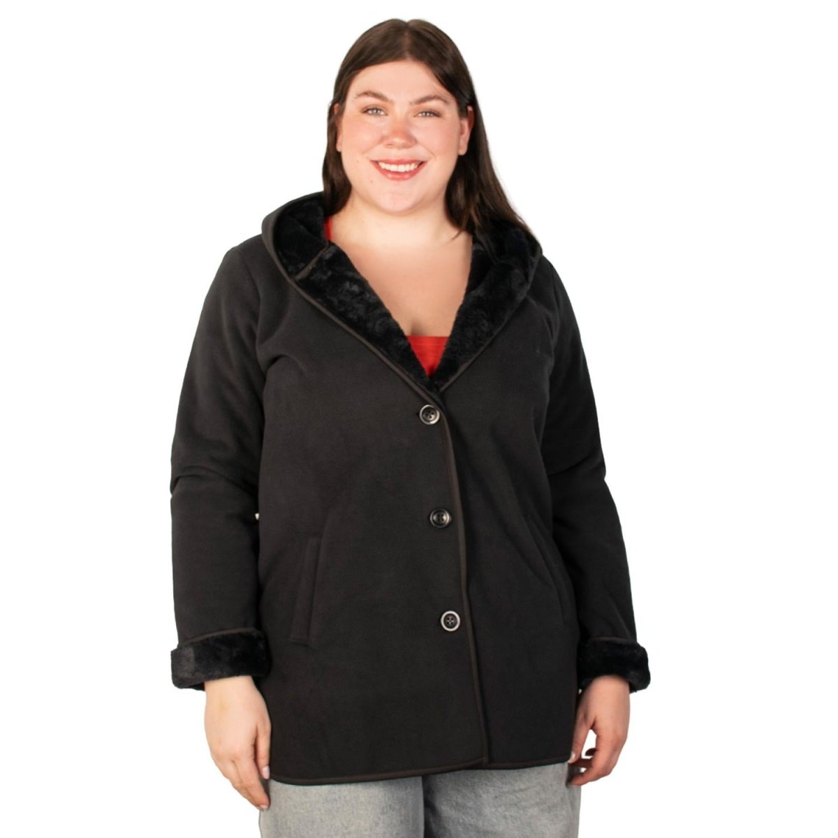 Chamarra Fleece larga plus size para mujer con capucha Greenlander - Greenlander