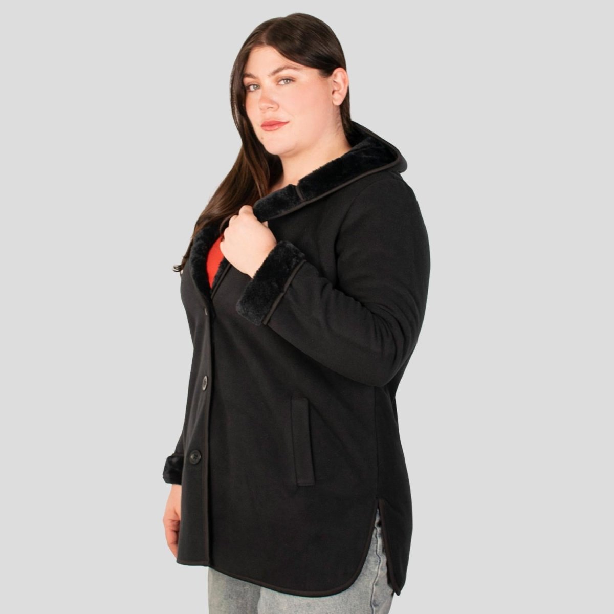 Chamarra Fleece larga plus size para mujer con capucha Greenlander - Greenlander
