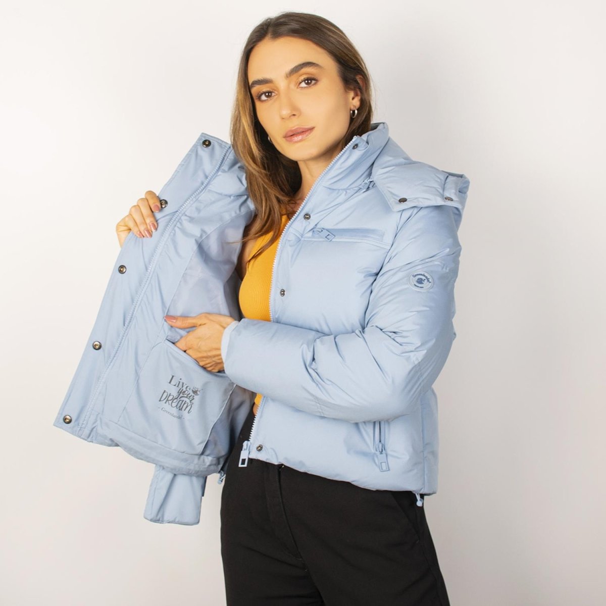 Chamarra Greenlander corta capitonada para mujer con capucha desmontable - Greenlander