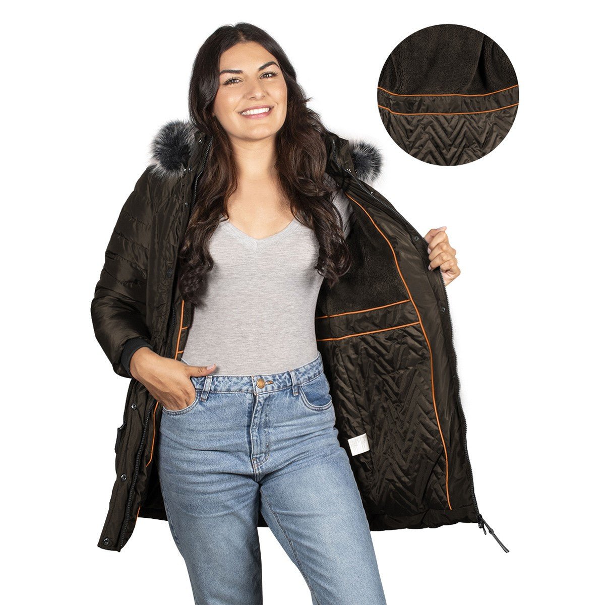 Chamarra Larga Acolchada para Mujer con Gorro y Peluche | Greenlander - Greenlander