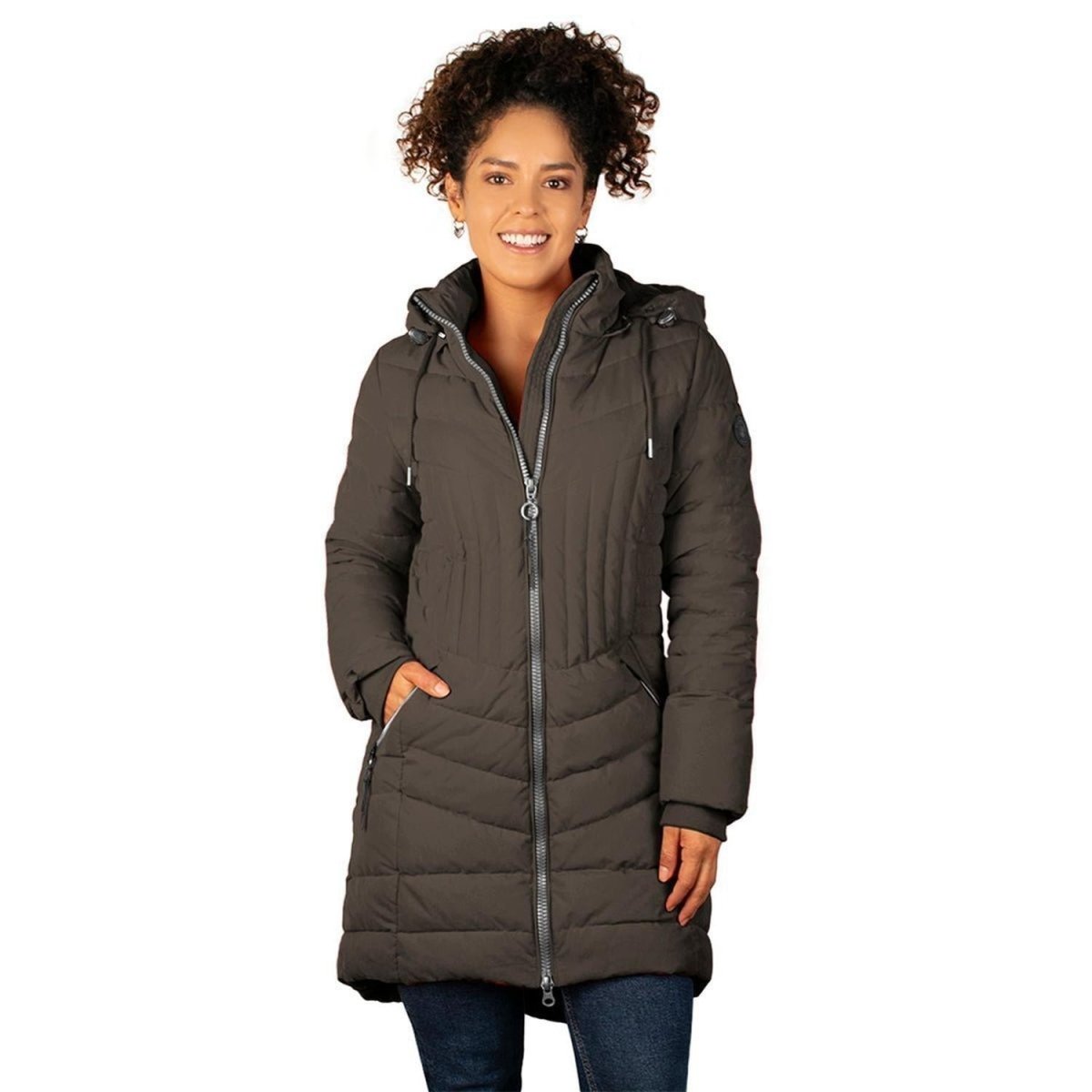 Chamarra Larga Capitonada con Gorro Desmontable para Mujer