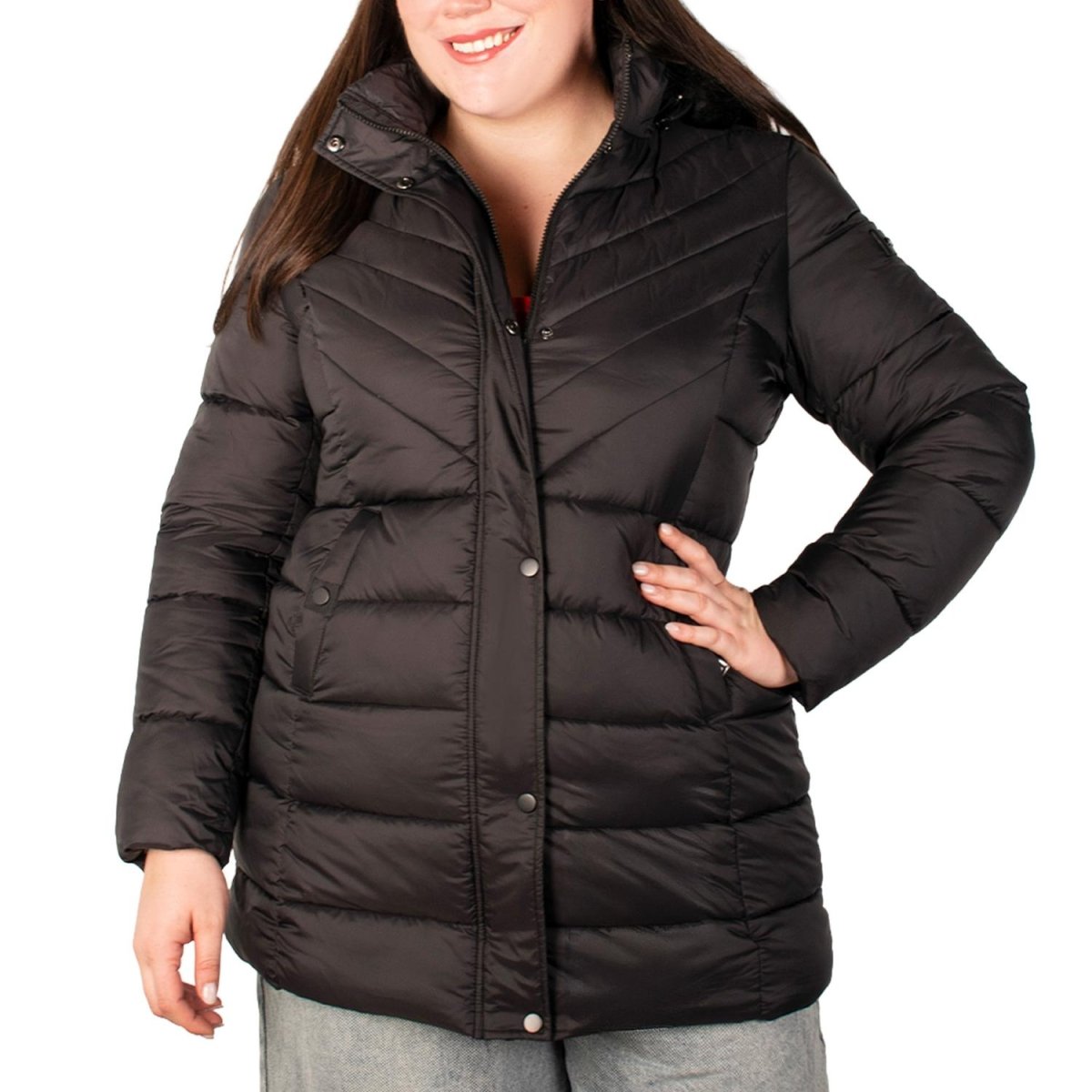 Chamarra larga capitonada plus size para mujer con bolsos al costado Greenlander - Greenlander