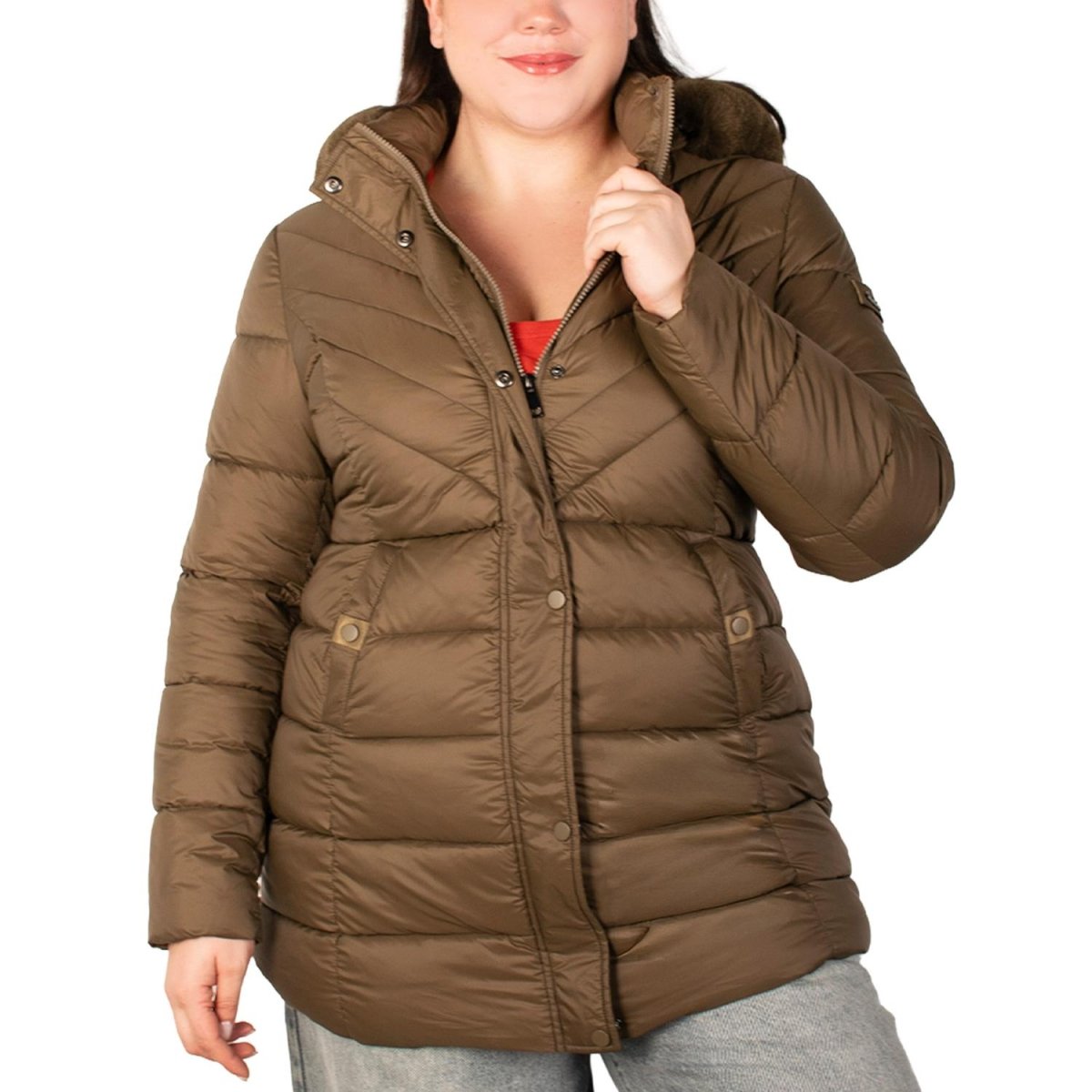 Chamarra larga capitonada plus size para mujer con bolsos al costado Greenlander - Greenlander