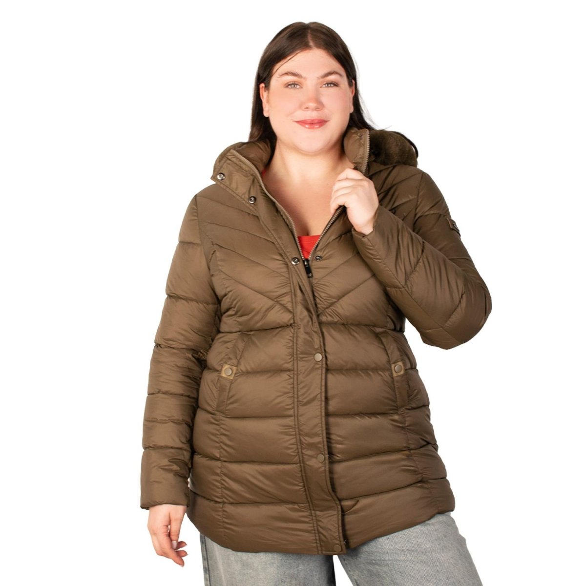 Chamarra larga capitonada plus size para mujer con bolsos al costado Greenlander - Greenlander