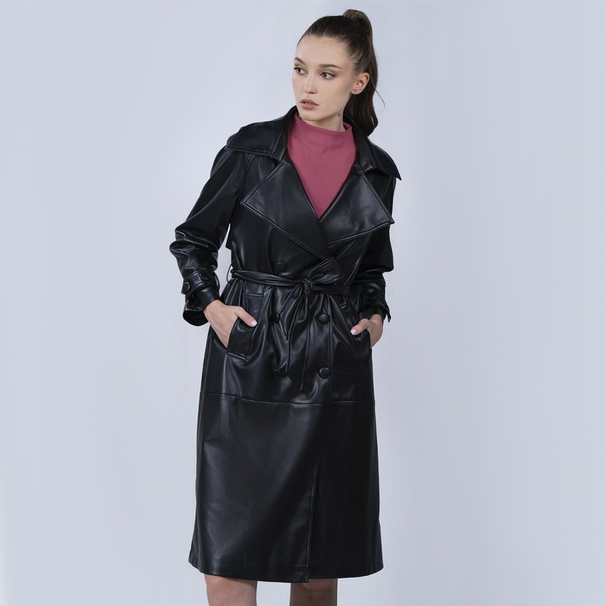 Chamarra larga de vinipiel para mujer con bolsillos Greenlander - Greenlander