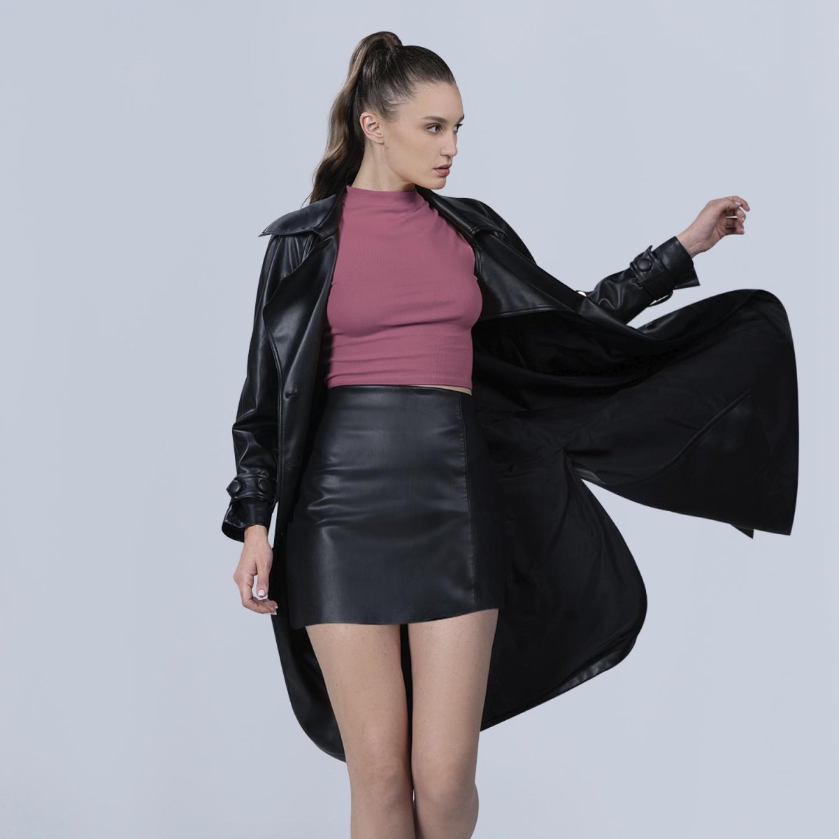 Chamarra larga de vinipiel para mujer con bolsillos Greenlander - Greenlander