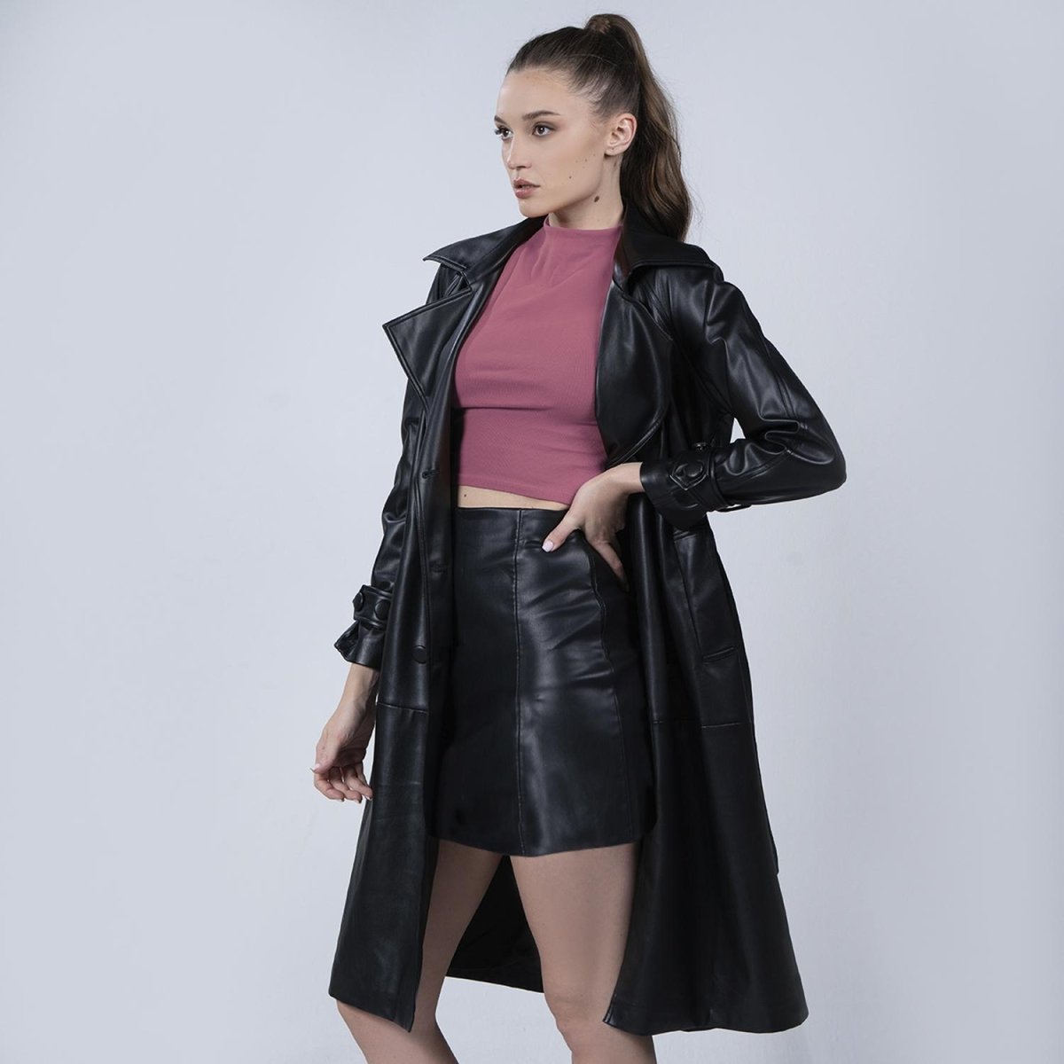 Chamarra larga de vinipiel para mujer con bolsillos Greenlander - Greenlander