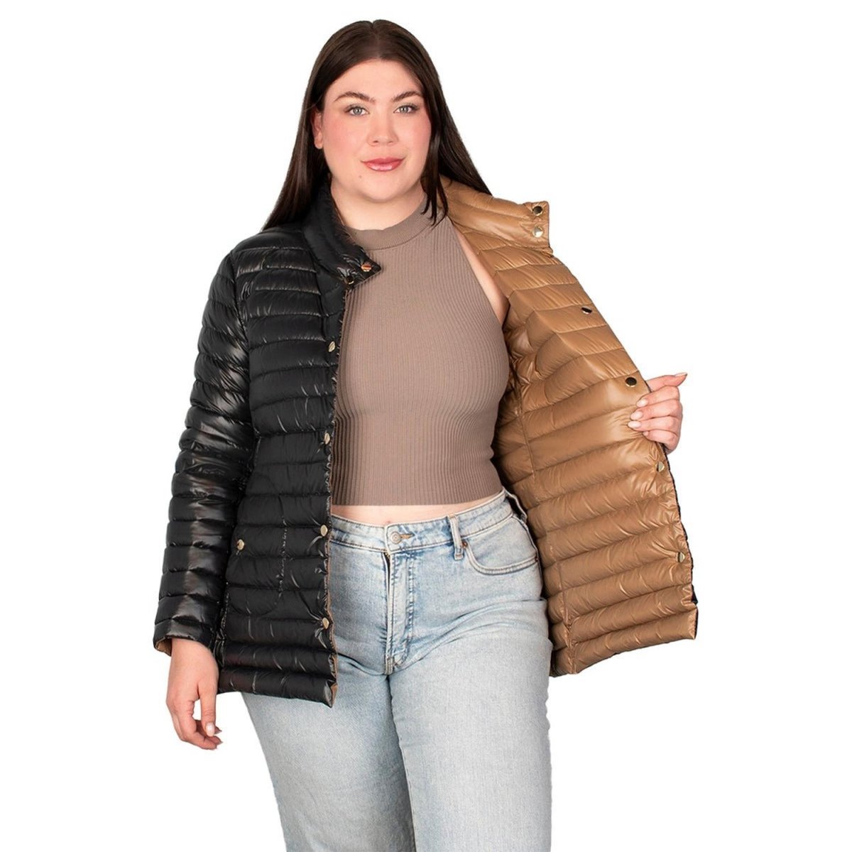 Chamarra Reversible De Pluma Mujer Plus Size - Greenlander