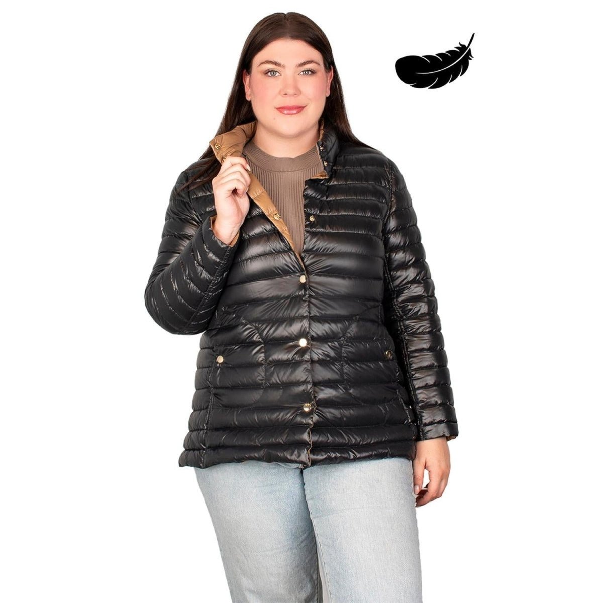 Chamarra Reversible De Pluma Mujer Plus Size - Greenlander