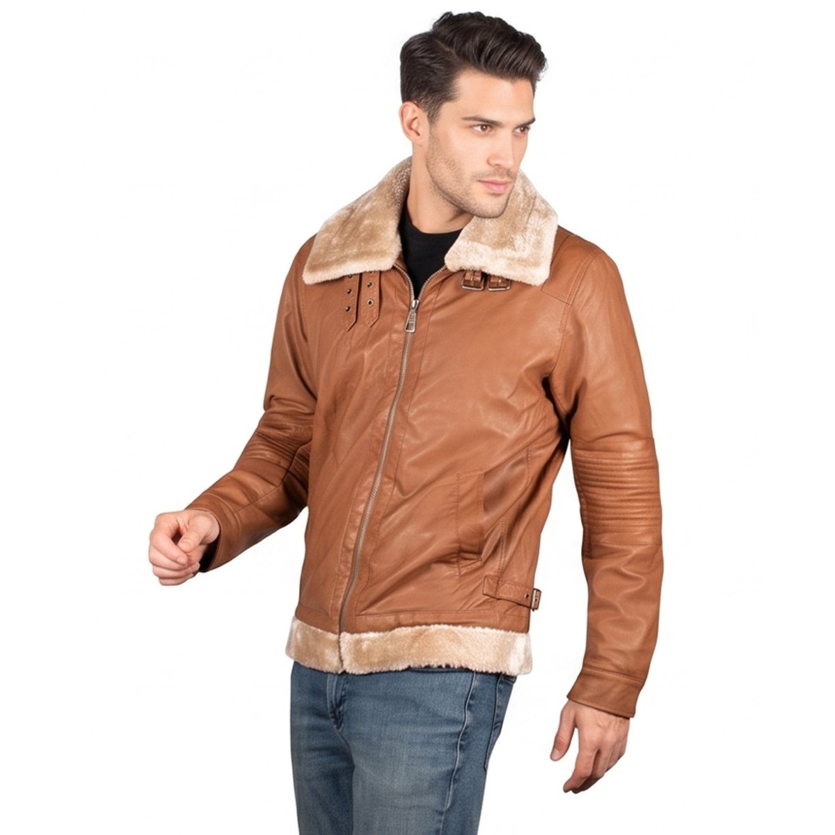 Chamarra Tipo Piel para Hombre con Cuello Borrego y Cierre | Greenlander - Greenlander