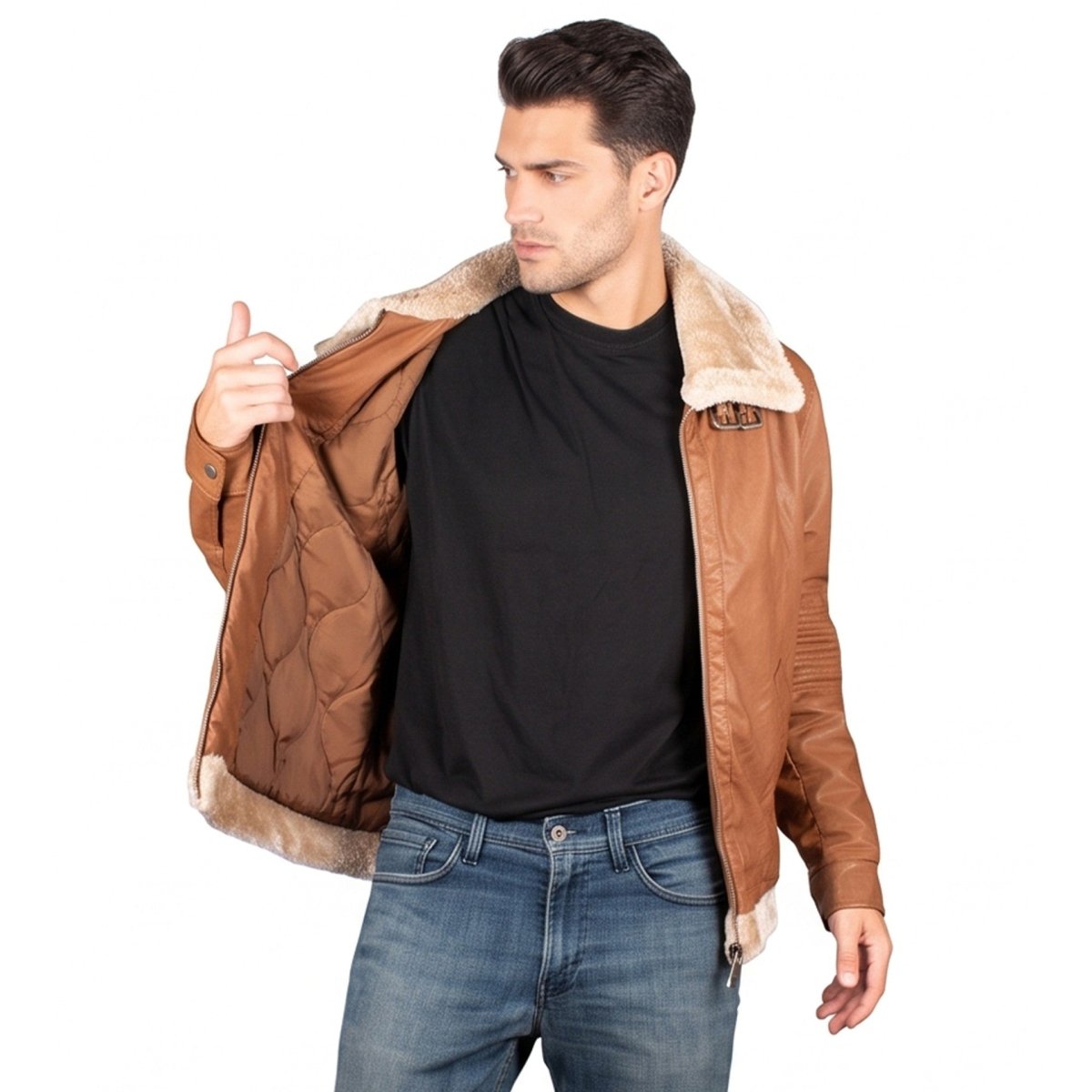 Chamarra Tipo Piel para Hombre con Cuello Borrego y Cierre | Greenlander - Greenlander