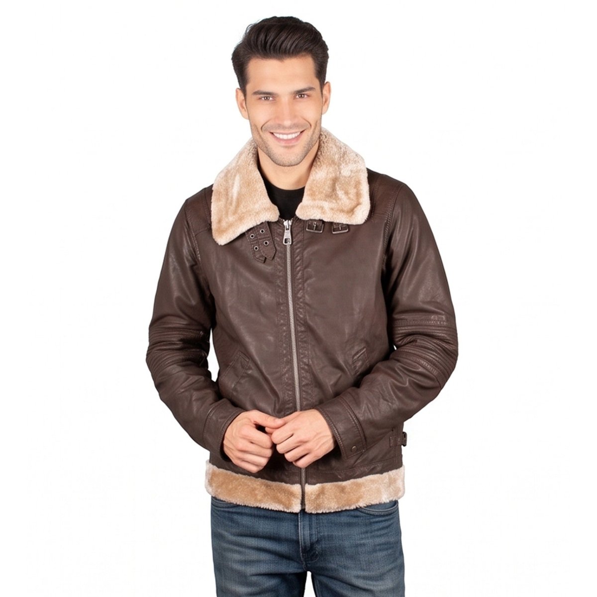 Chamarra Tipo Piel para Hombre con Cuello Borrego y Cierre | Greenlander - Greenlander