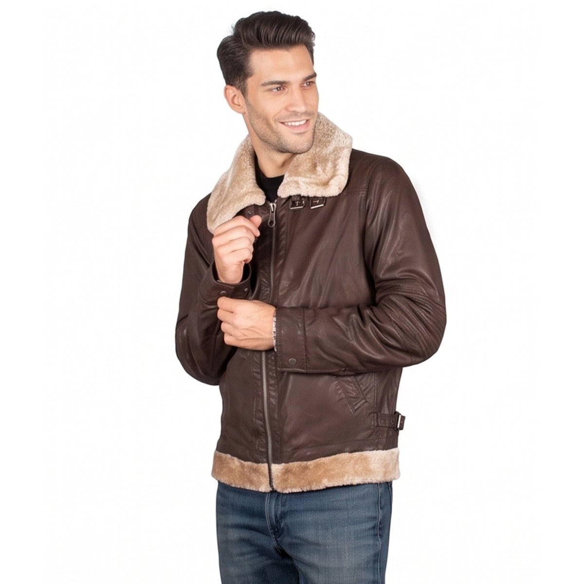 Chamarra Tipo Piel para Hombre con Cuello Borrego y Cierre | Greenlander - Greenlander