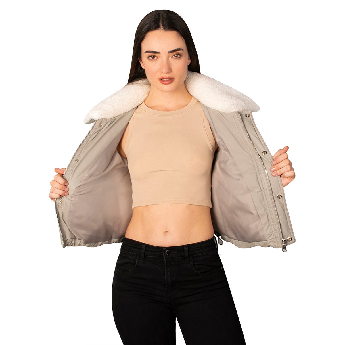 Jacket Vinil con Cuello de Peluche Greenlander Mujer - The Original Greenlander