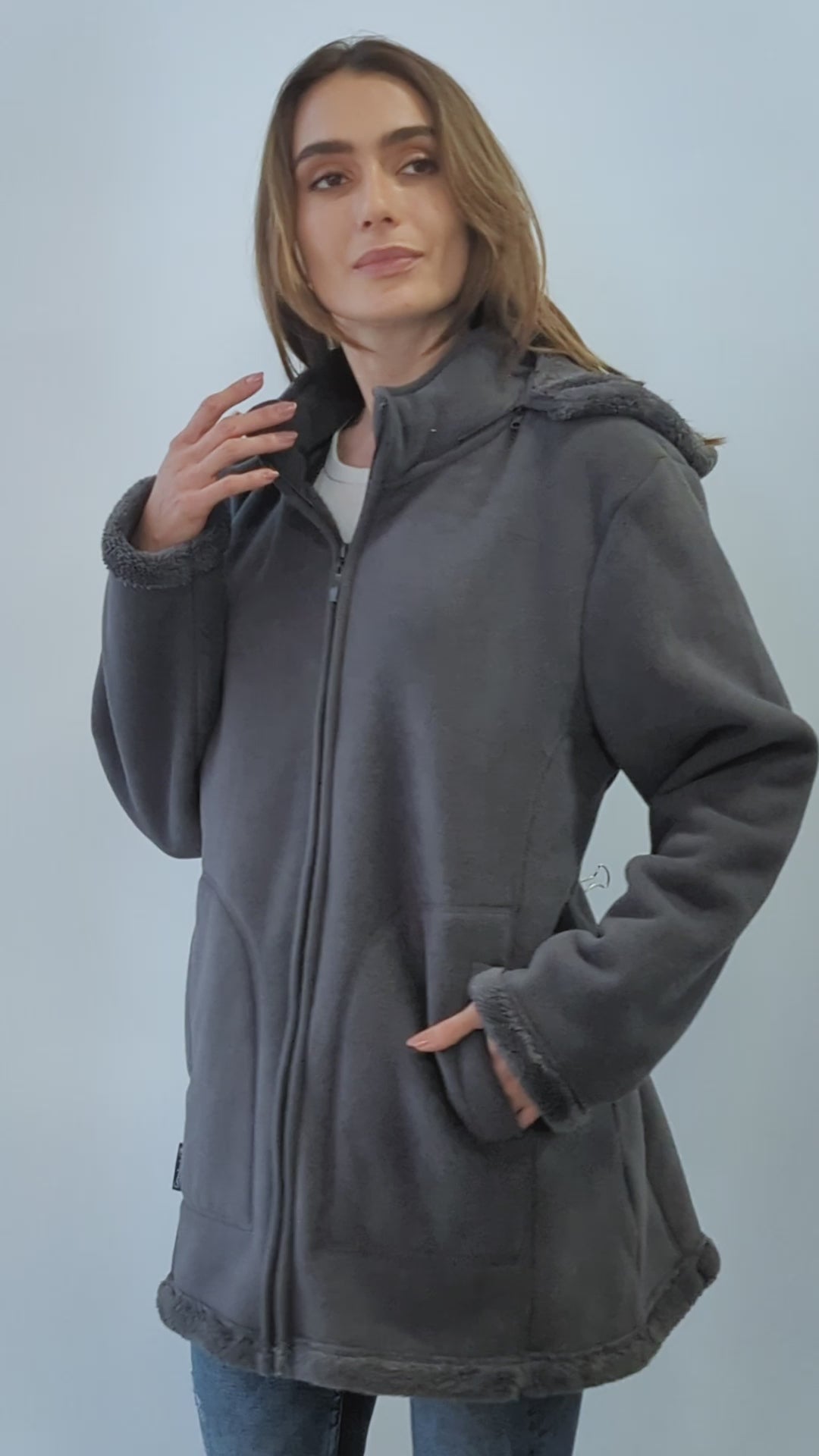 Chamarra de fleece larga para mujer con capucha desmontable Greenlander