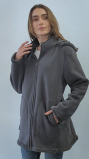 Chamarra de fleece larga para mujer con capucha desmontable Greenlander