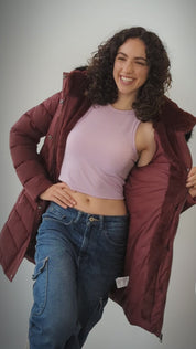 Chamarra larga capitonada para mujer con capucha Greenlander