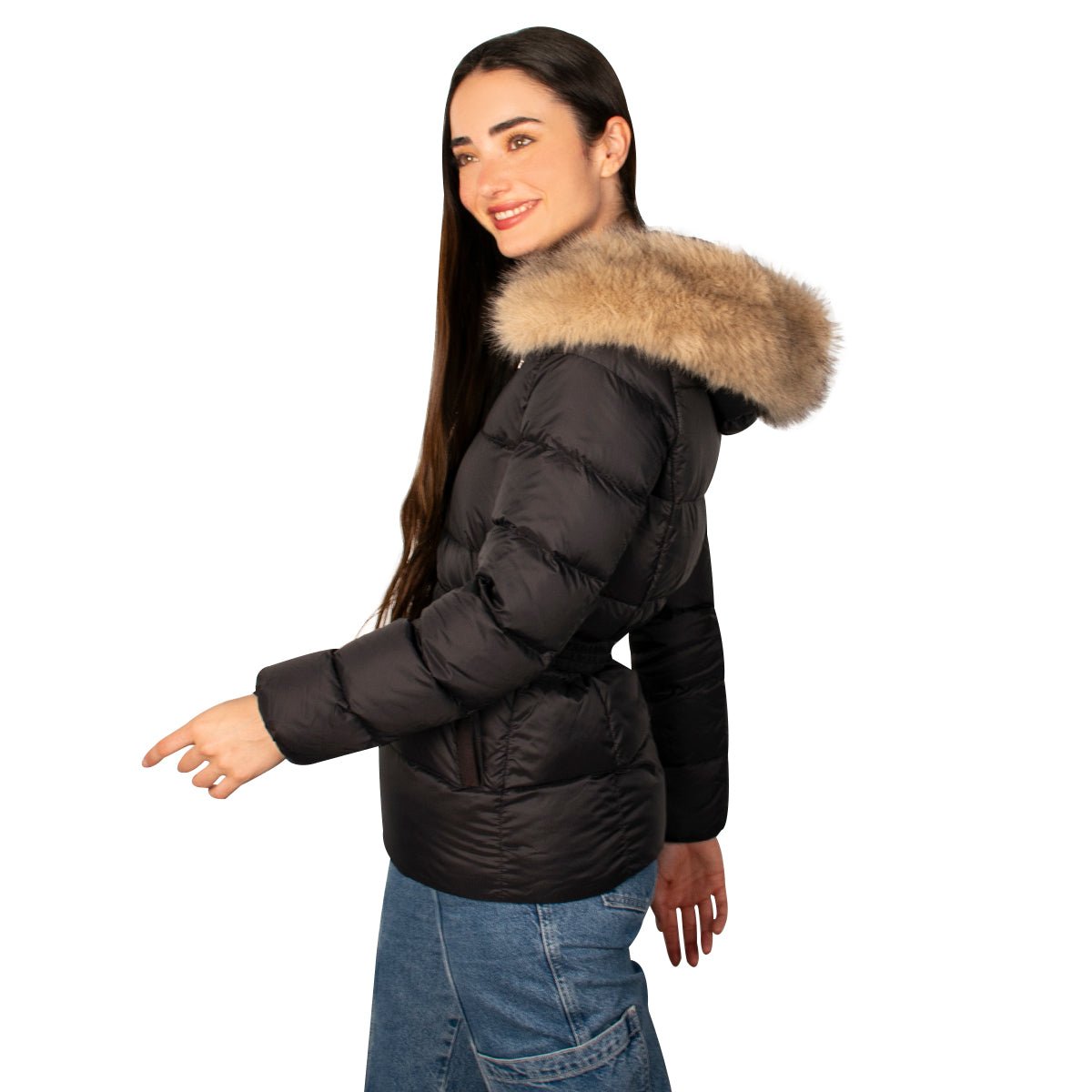 Chamarra Capitonada De Pluma Con Cuello Fur Mujer