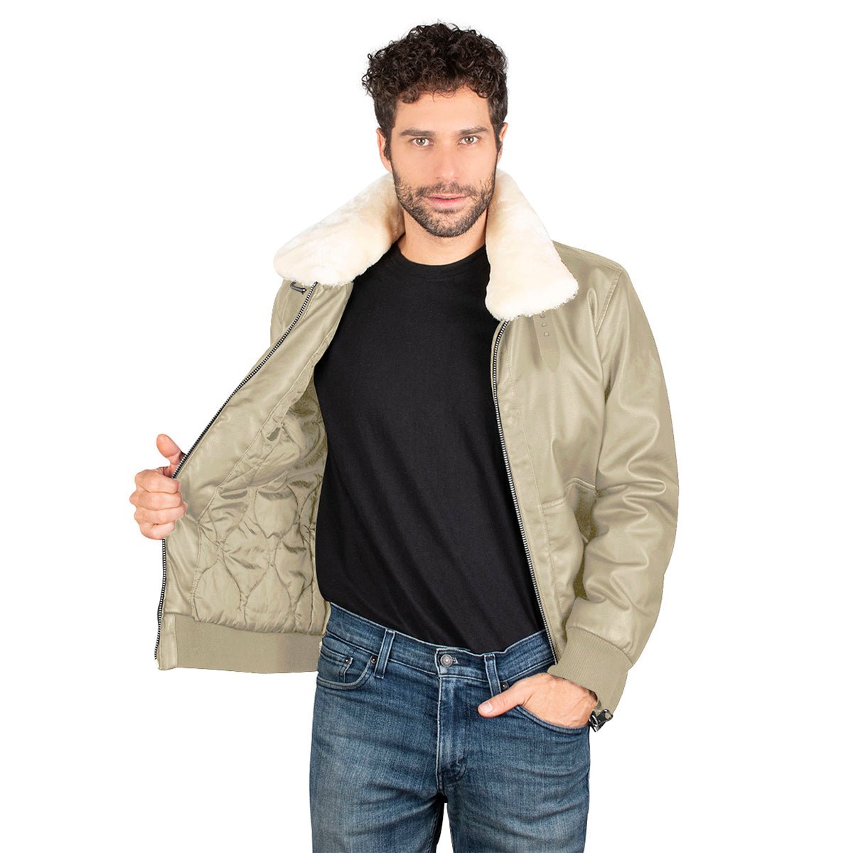 Chamarra Vinipiel Polar Tipo Bomber Hombre